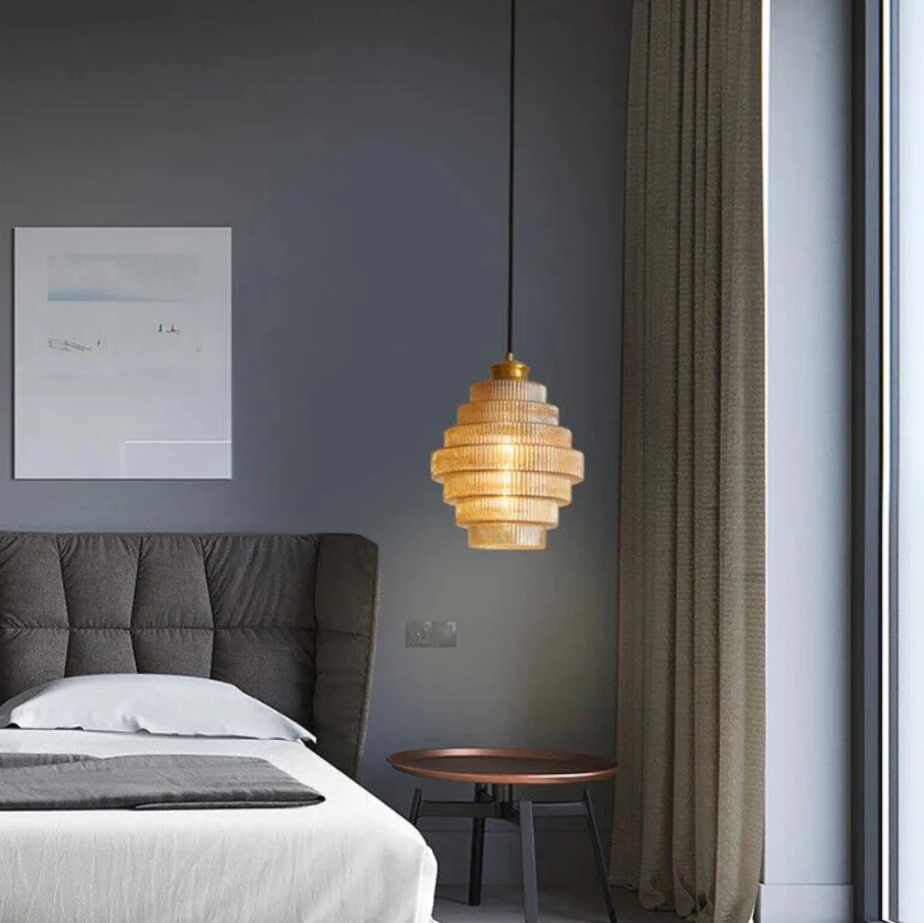 Elegant Loftlampe i Glas og Jern – Justerbar Højde, LED- og E27-Kompatibel Bonusvis