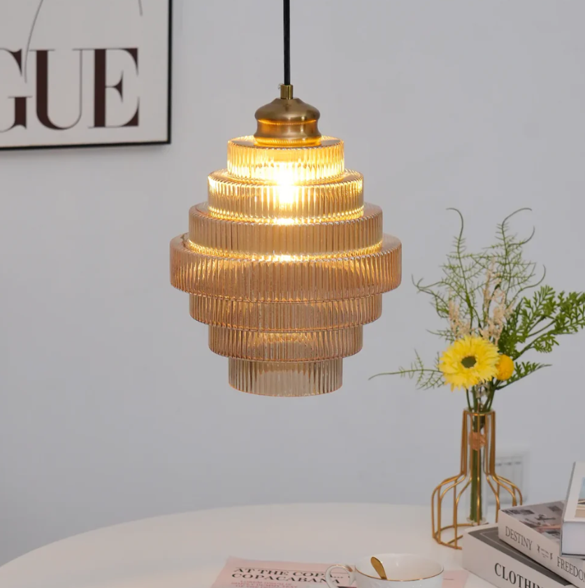 Elegant Loftlampe i Glas og Jern – Justerbar Højde, LED- og E27-Kompatibel Bonusvis