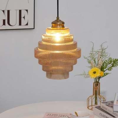 Elegant Loftlampe i Glas og Jern – Justerbar Højde, LED- og E27-Kompatibel Bonusvis