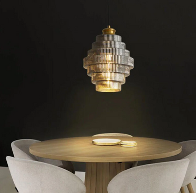 Elegant Loftlampe i Glas og Jern – Justerbar Højde, LED- og E27-Kompatibel Bonusvis