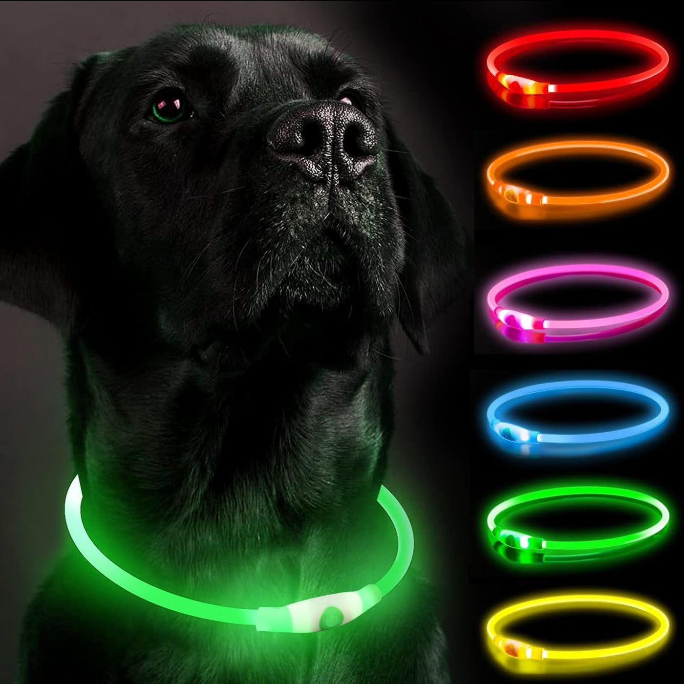 Genopladeligt LED Hundehalsbånd – Justerbart, Vandtæt Lysende Halsbånd med 3 Lysfunktioner til Natlige Gåture Grøn Bonusvis