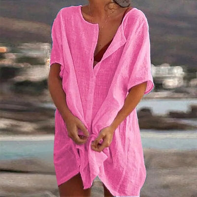 Ruby Sommerbluse – Elegant og Komfortabel Bluse i Bomulds-Linned Rosa Bonusvis