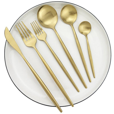 Minimalistisk Bestiksæt – 36 Delig Stålbestik til Hjemmet og Specielle Anledninger 36stk Guld Bonusvis