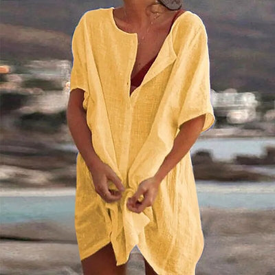Ruby Sommerbluse – Elegant og Komfortabel Bluse i Bomulds-Linned Gul Bonusvis