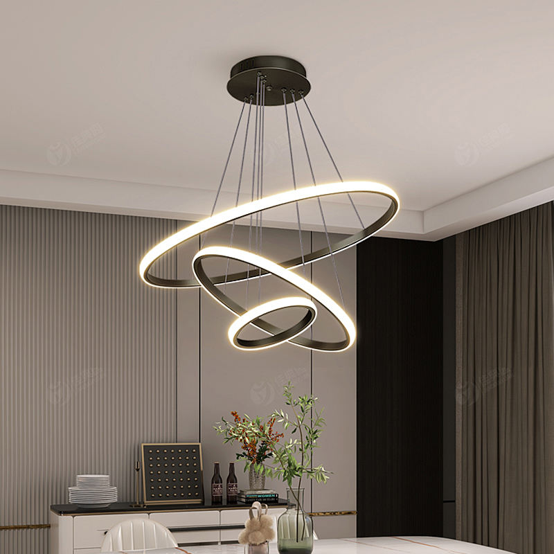 LumiRing - Moderne loftslampe med justerbar belysning og 3 ringe Sort 60-40-20CM Bonusvis