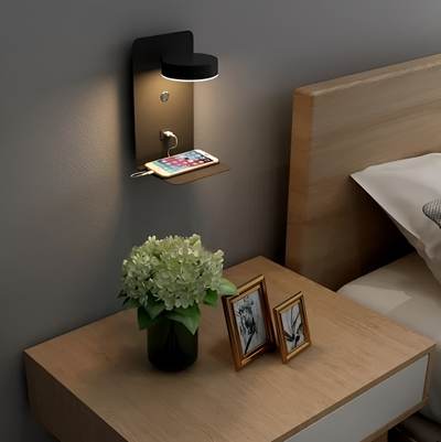 DazzleShelf | Minimalistisk & USB Opladnings Nattelygte Sort 29*19*19cm Bonusvis