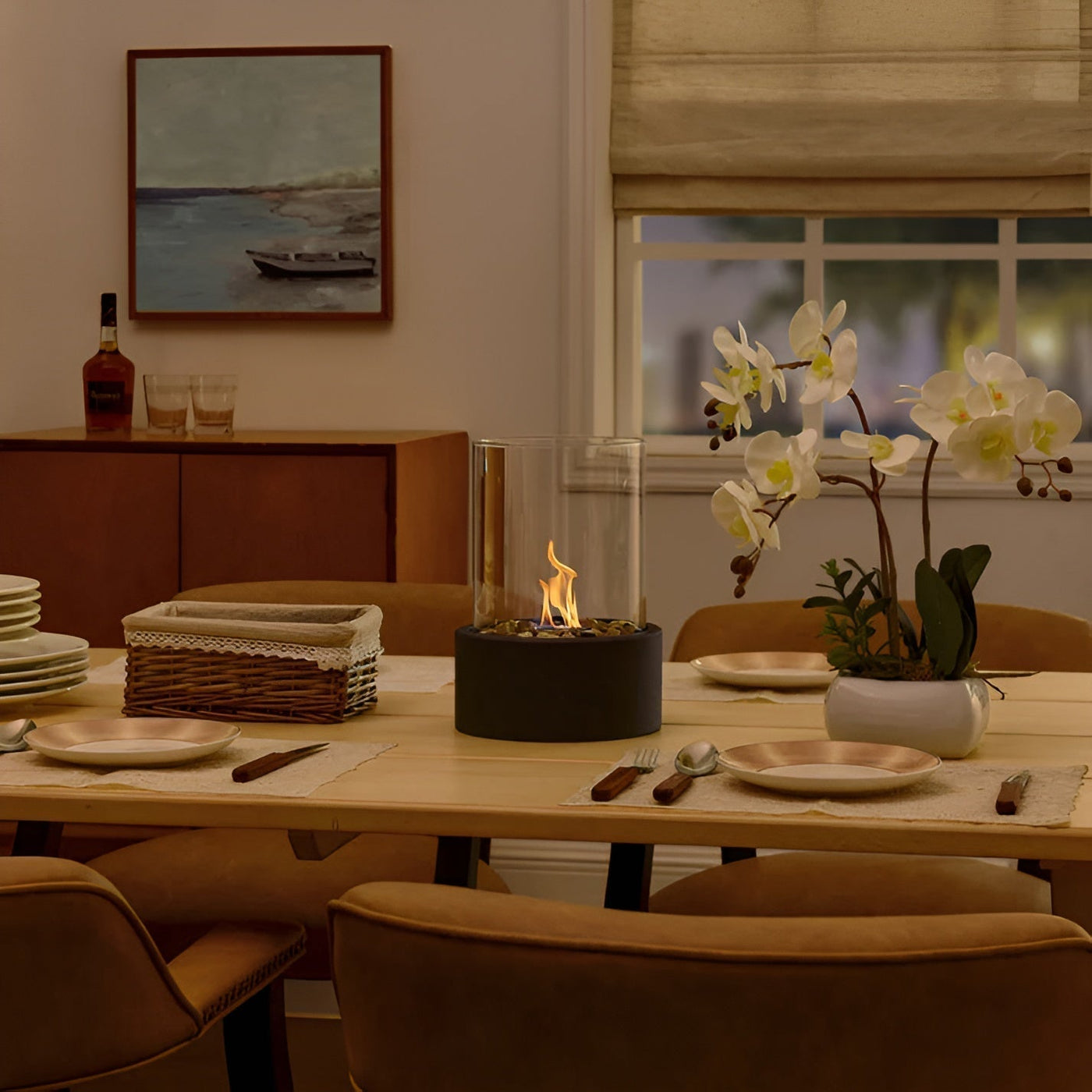 Modern Fireplace – Elegante Bordepejs med Røgbefri Flamme til Indendørs og Udendørs Brug Bonusvis