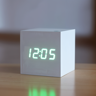 WoodTime | Elegant Digital LED Træur Hvid-Grøn Bonusvis