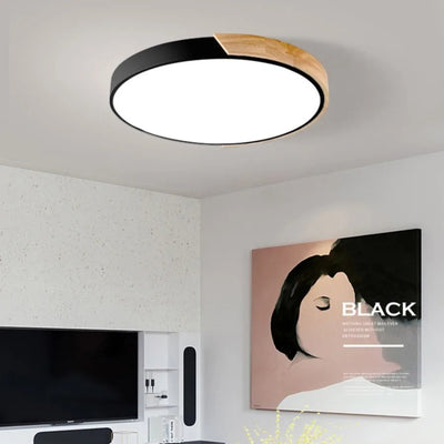 Nordic Macaron i træ, cirkulær loftslampe Bonusvis