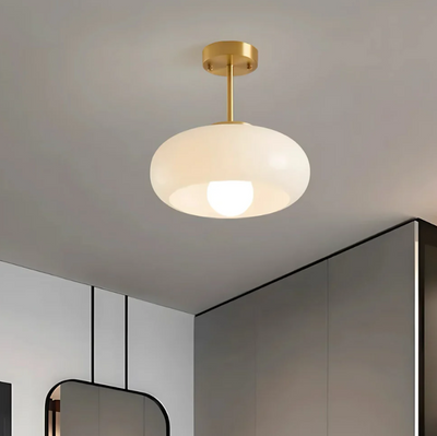 MemoryGlow Hængelampe – Skandinavisk Design i Messing og Glas Perlehvid 28cm Bonusvis