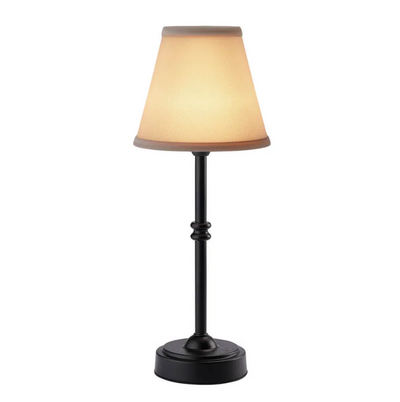 LumiRetro Trådløs Bordlampe i Tøj – Justerbar Lysstyrke og Lang Batterilevetid Sort Bomuld Bonusvis