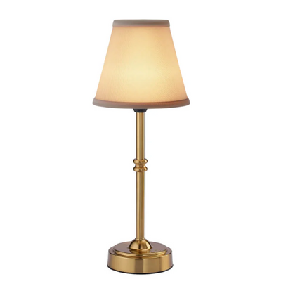 LumiRetro Trådløs Bordlampe i Tøj – Justerbar Lysstyrke og Lang Batterilevetid Guld Bomuld Bonusvis