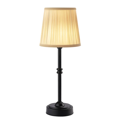 LumiRetro Trådløs Bordlampe i Tøj – Justerbar Lysstyrke og Lang Batterilevetid Sort Plisseret Bonusvis