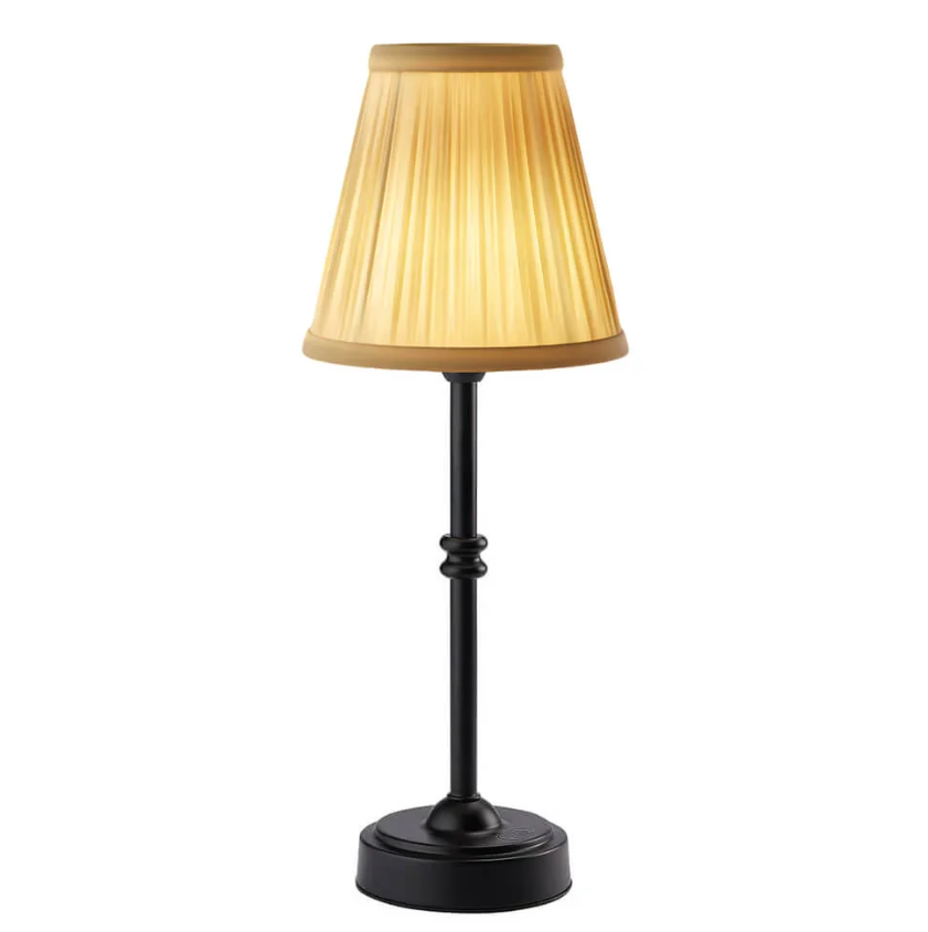 LumiRetro Trådløs Bordlampe i Tøj – Justerbar Lysstyrke og Lang Batterilevetid Sort Silke Bonusvis