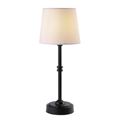 LumiRetro Trådløs Bordlampe i Tøj – Justerbar Lysstyrke og Lang Batterilevetid Sort Stof Bonusvis