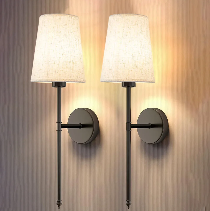 LumiTissu Trådløs Væglampe – Vintage Design med Justerbar Lysstyrke og RGB Farver Linned Sort Bonusvis