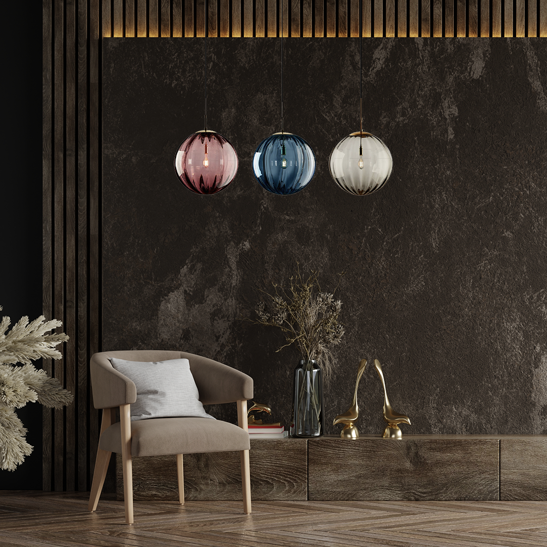 Pendellampe i Farget Glas – Elegant Belysning i Grå, Blå, Rød eller Amber Bonusvis