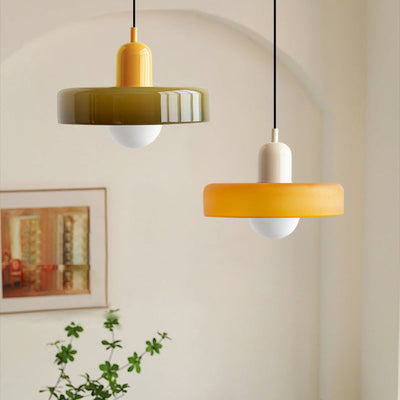 GeoGlow - Elegant Bauhaus pendellampe i farvet glas Grøn Gul Bonusvis