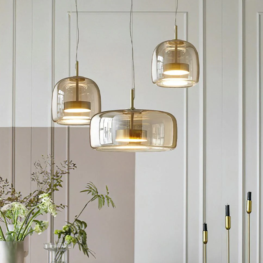 Moderne Loftlamper i Glas og Metal – Justerbar Højde, Sæt med 3 Bonusvis