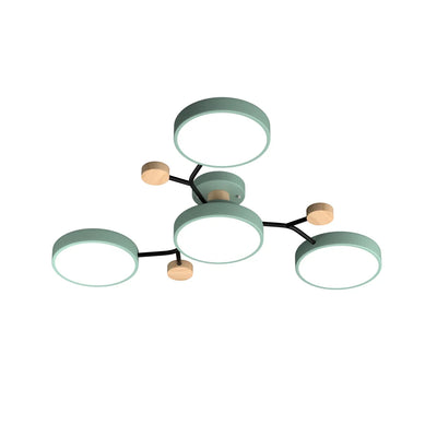 Moderne Geometrisk LED Plafonnier – Metal og Trædesign med Blødt Lys Grøn 4 Hoveder Bonusvis