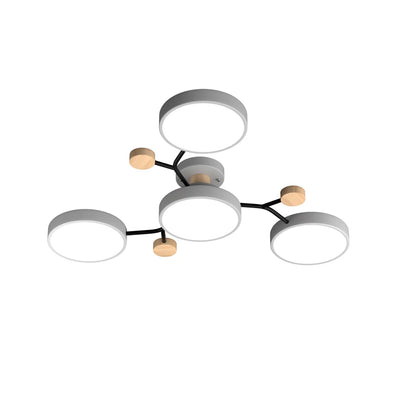 Moderne Geometrisk LED Plafonnier – Metal og Trædesign med Blødt Lys Grå 4 Hoveder Bonusvis