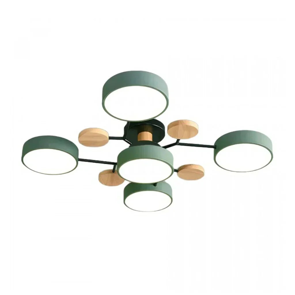 Moderne Geometrisk LED Plafonnier – Metal og Trædesign med Blødt Lys 5 Hoveder Bonusvis