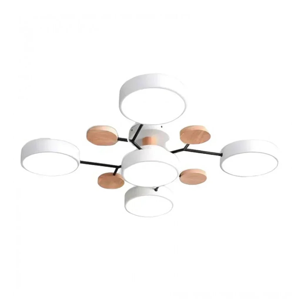 Moderne Geometrisk LED Plafonnier – Metal og Trædesign med Blødt Lys Hvid 5 Hoveder Bonusvis
