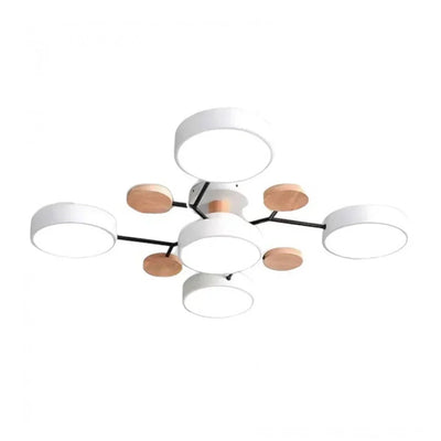 Moderne Geometrisk LED Plafonnier – Metal og Trædesign med Blødt Lys Hvid 5 Hoveder Bonusvis