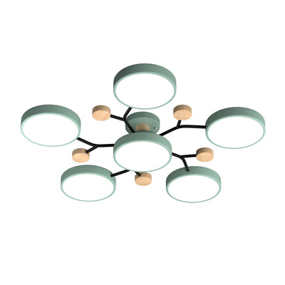 Moderne Geometrisk LED Plafonnier – Metal og Trædesign med Blødt Lys Grøn 6 Hoveder Bonusvis