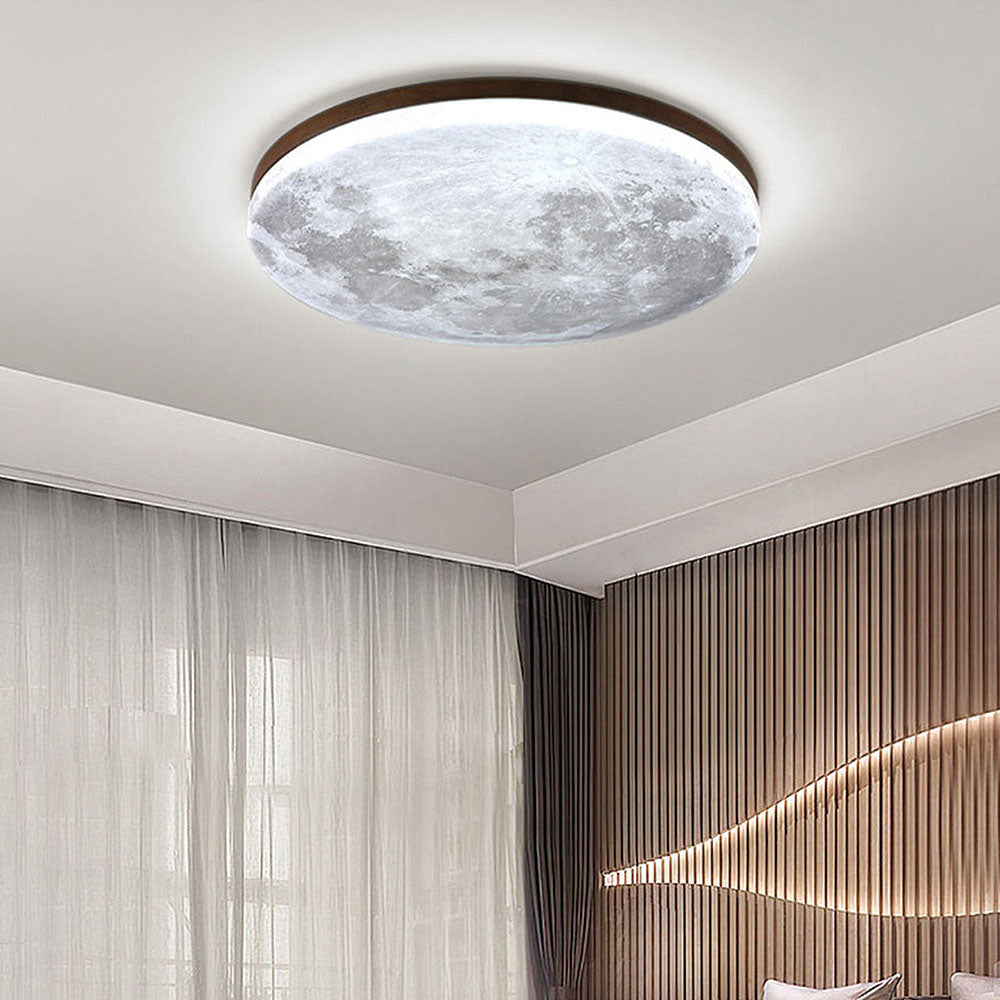Minimalistisk LED Plafonnier – Rund Design i Træ og Akrilik Valnød Hvidt lys Bonusvis