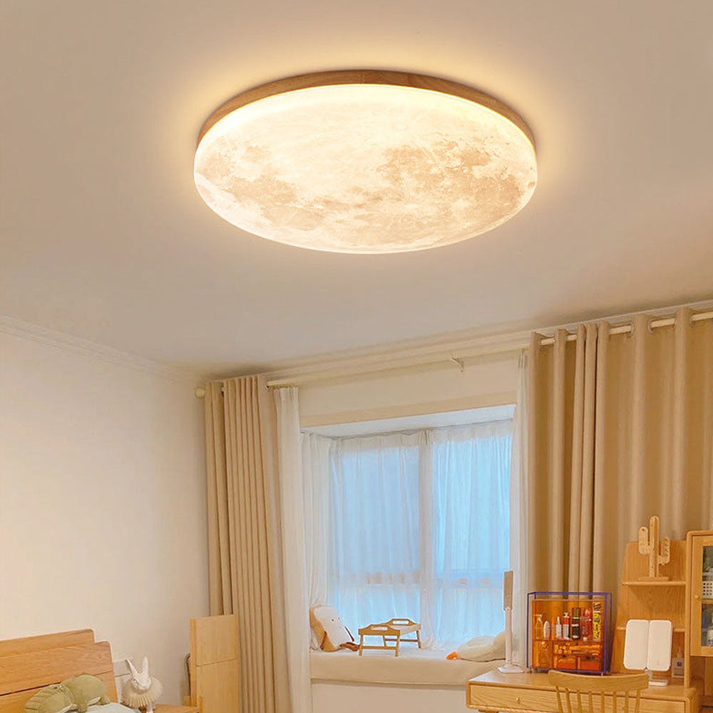 Minimalistisk LED Plafonnier – Rund Design i Træ og Akrilik Træ 3 farveskift med kontakt Bonusvis