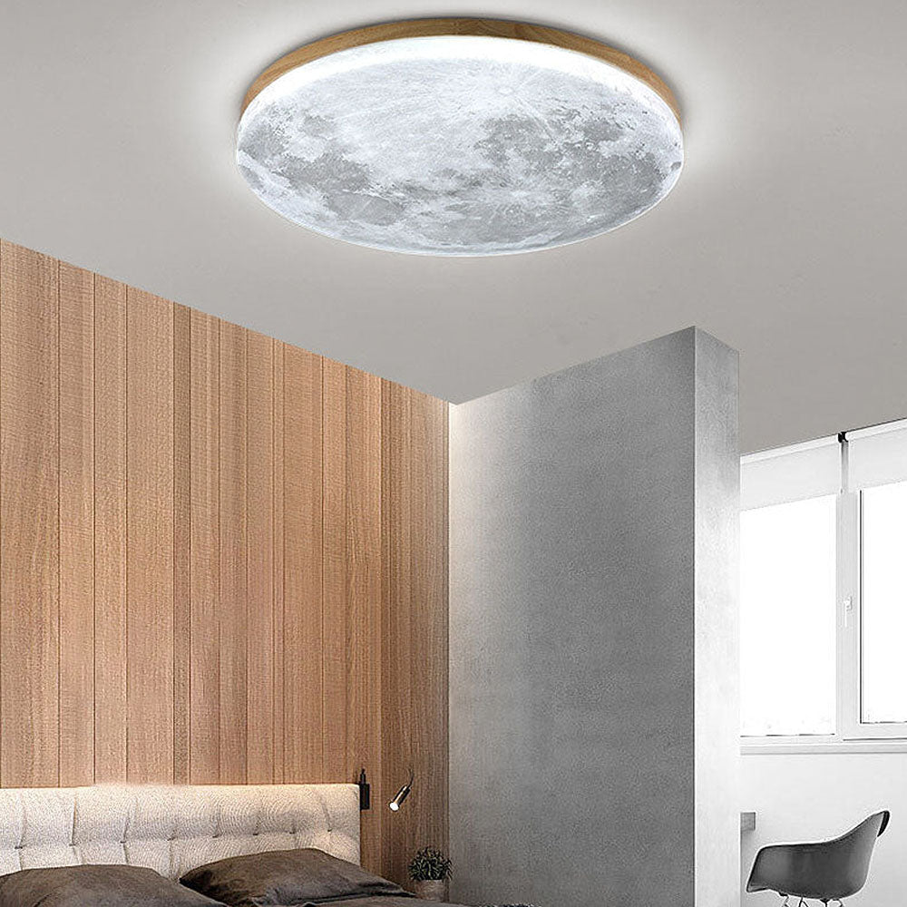 Minimalistisk LED Plafonnier – Rund Design i Træ og Akrilik Træ Hvidt lys Bonusvis