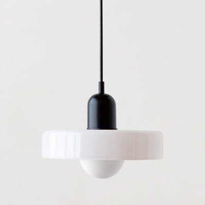 GeoGlow - Elegant Bauhaus pendellampe i farvet glas Hvid Sort Bonusvis