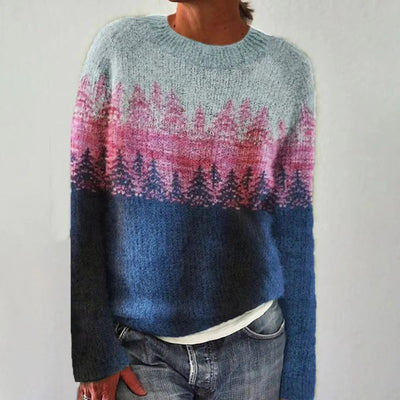 Tidløs Ribstrikket Crewneck Sweater – Komfort og Elegance til Efteråret Blå Pink Bonusvis
