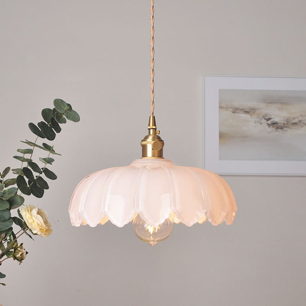 Pendellampe i Glas og Kobber – Elegant Blomsterdesign med Justerbar Belysning Hvid D25 x H20cm Bonusvis