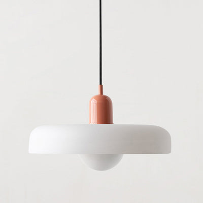 GeoGlow - Elegant Bauhaus pendellampe i farvet glas Hvid Lyserød Bonusvis