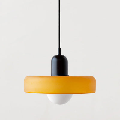 GeoGlow - Elegant Bauhaus pendellampe i farvet glas Iskold Gul Sort Bonusvis