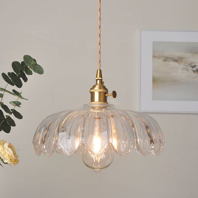 Pendellampe i Glas og Kobber – Elegant Blomsterdesign med Justerbar Belysning Bonusvis