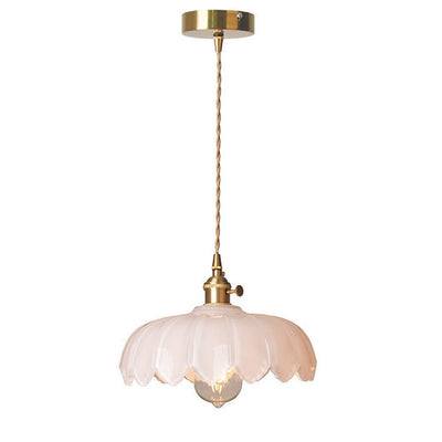 Pendellampe i Glas og Kobber – Elegant Blomsterdesign med Justerbar Belysning Bonusvis