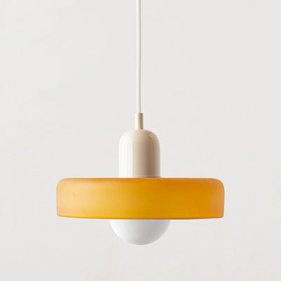 GeoGlow - Elegant Bauhaus pendellampe i farvet glas Iskold Gul Beige Bonusvis