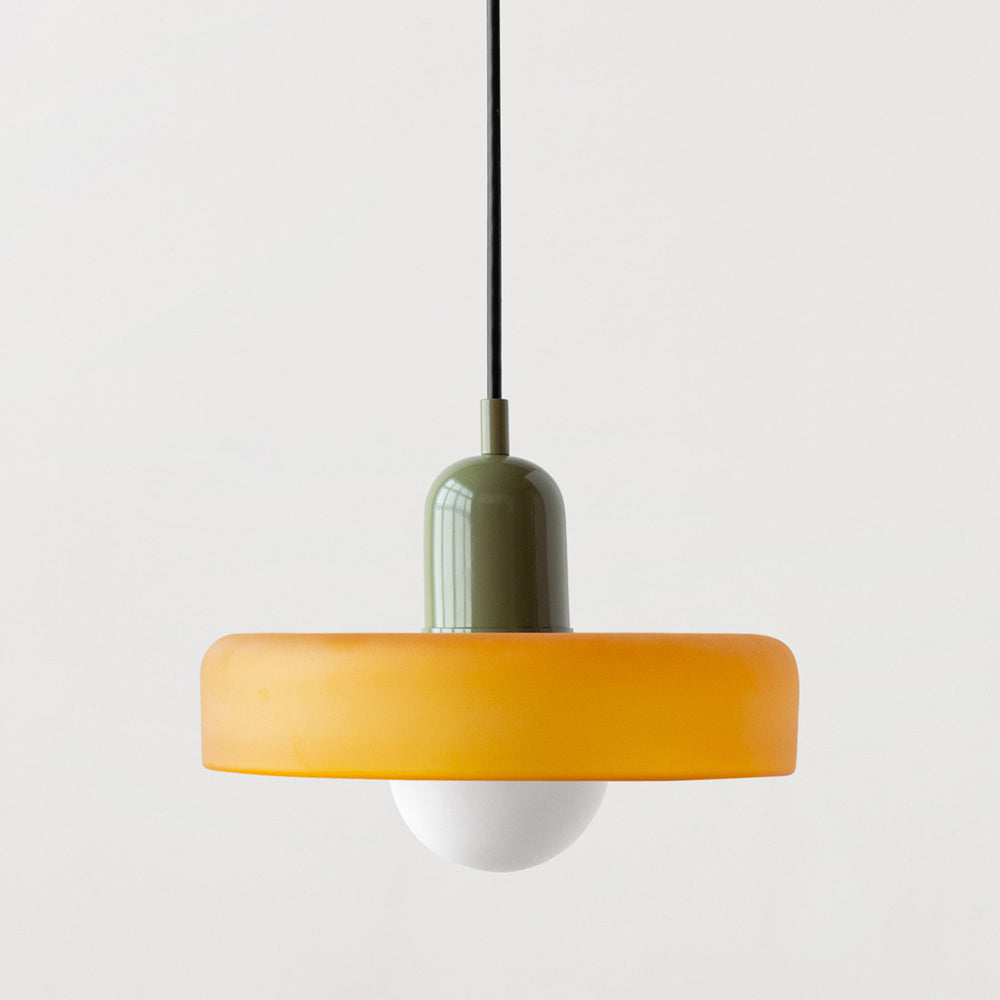 GeoGlow - Elegant Bauhaus pendellampe i farvet glas Iskold Gul Grøn Bonusvis