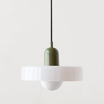 GeoGlow - Elegant Bauhaus pendellampe i farvet glas Hvid Grøn Bonusvis