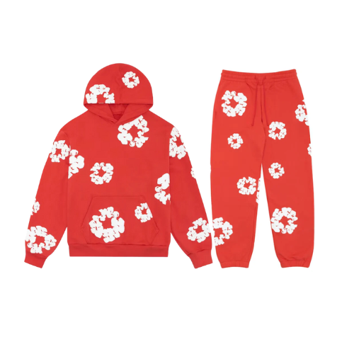 Lunaria Unisex Blomstersæt – Komfortabel Hoodie og Bukser i Åndbart Stof med Blomsterprint Rød Bonusvis