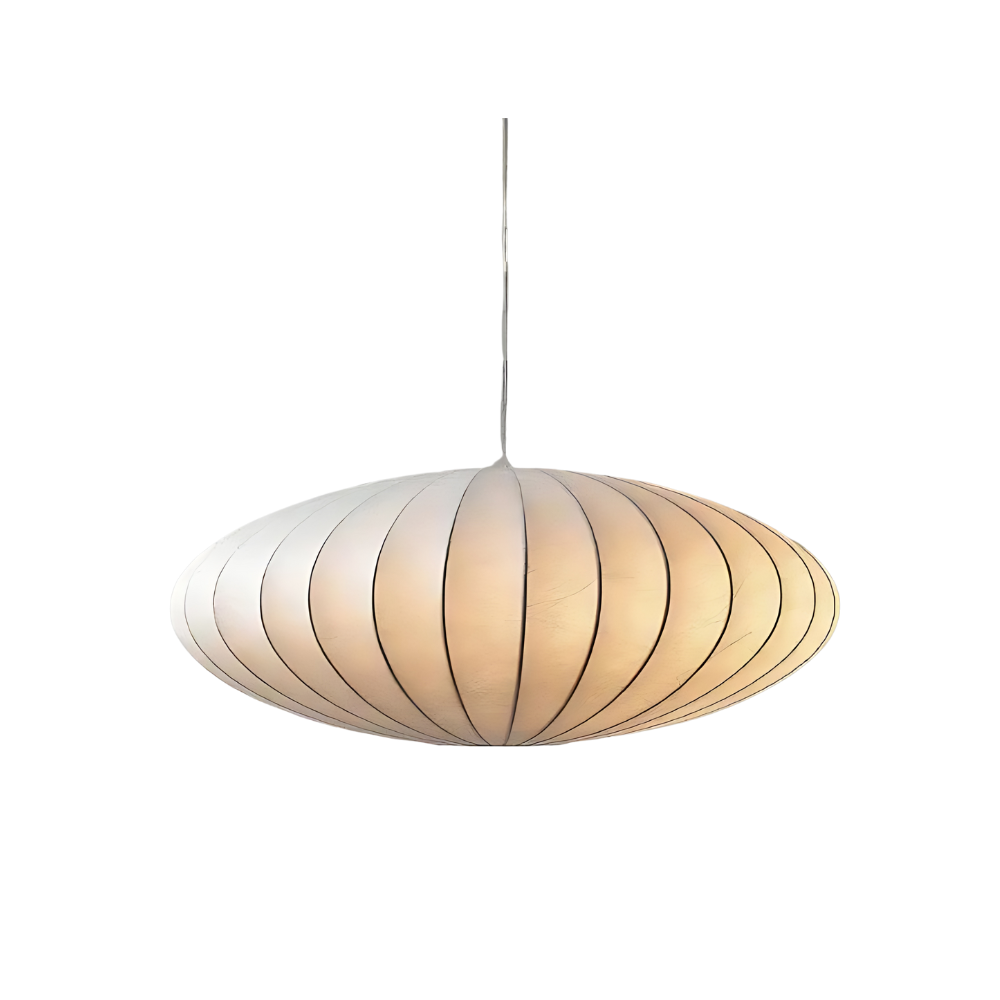 Velunza Loftslampe i Silke med Metalramme – Elfenbenshvid Designlampe i Ø30cm eller Ø50cm til Stue, Soveværelse og Spisestue Bonusvis