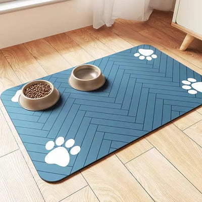Vandtæt Foderunderlag til Hunde og Katte – Skridsikker Måtte med Opsugning og Potehjørner i Gummi, Flere Størrelser Blå Bonusvis