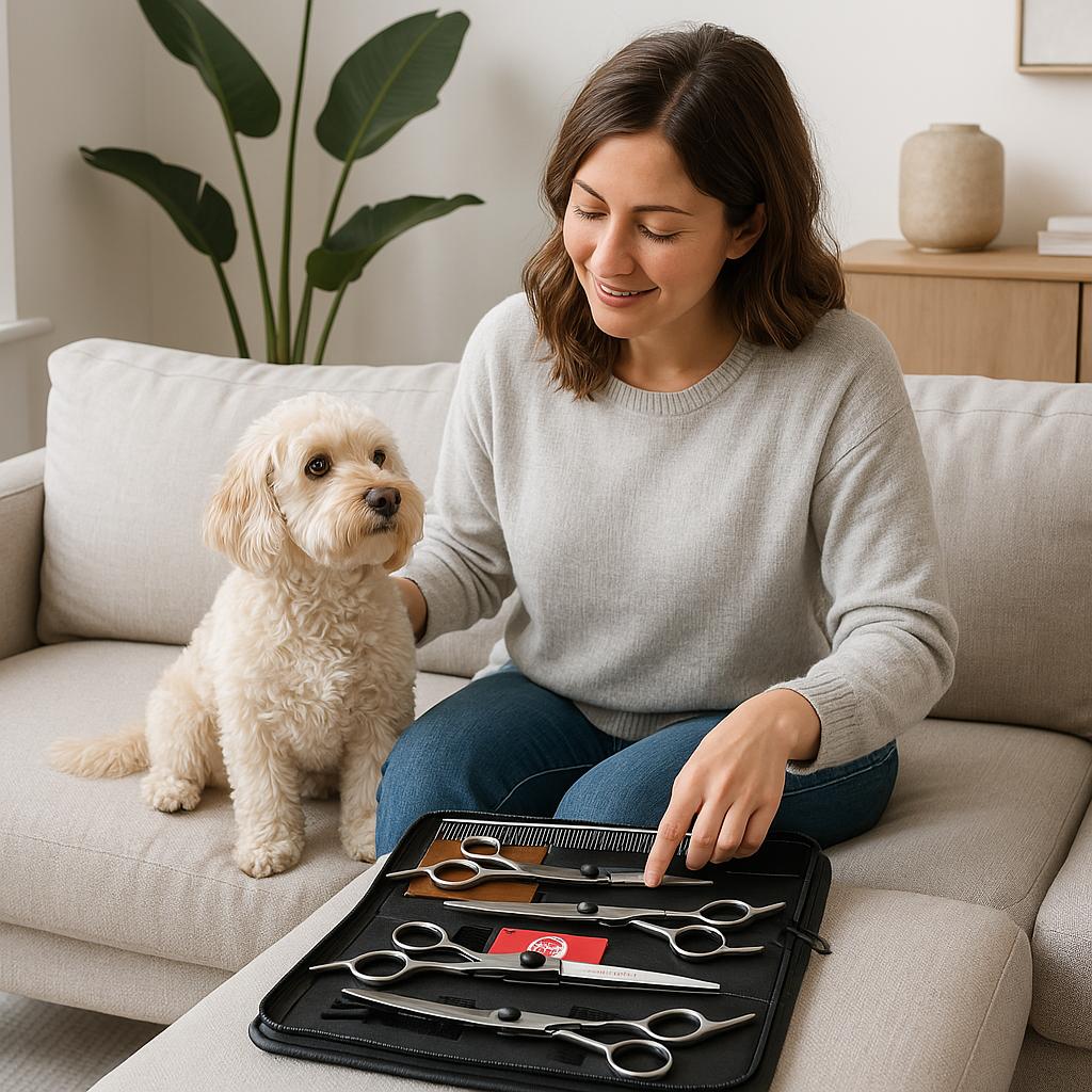 Professionelt Hundesaksesæt i Rustfrit Stål – 6 Dele Saksesæt til Hunde og Katte med Kam og Etui Bonusvis