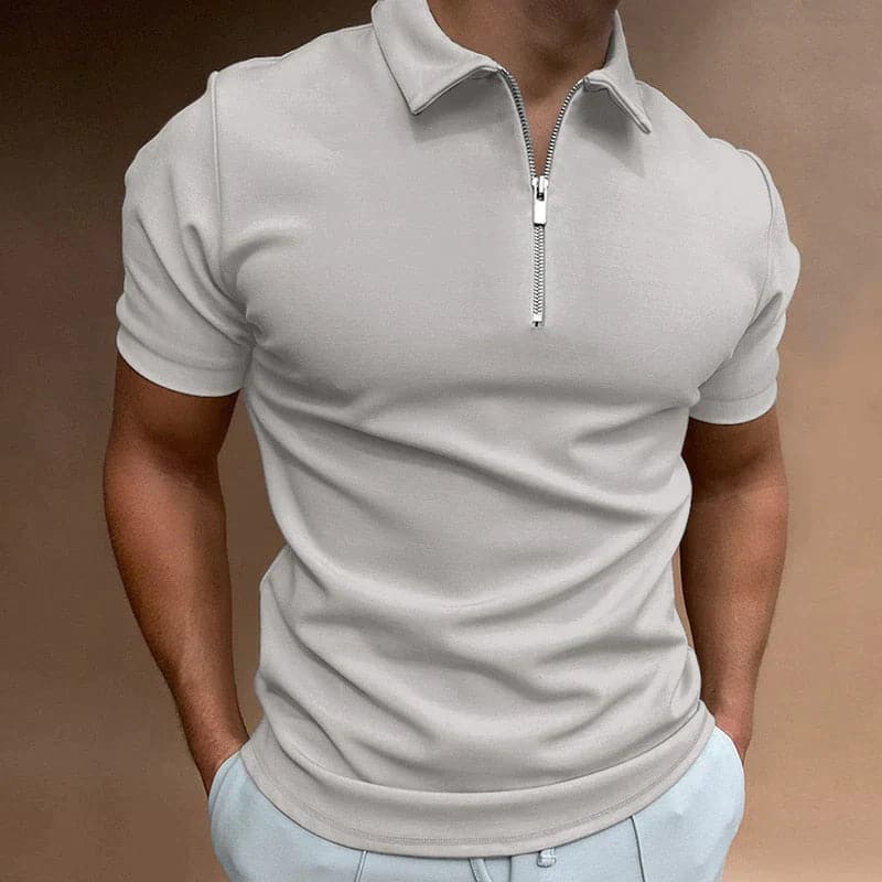 Zayro Herre Poloshirt – Slim Fit Polo med Kort Ærme og Lynlåslukning i Strækbar Bomuldsblanding Grå Bonusvis