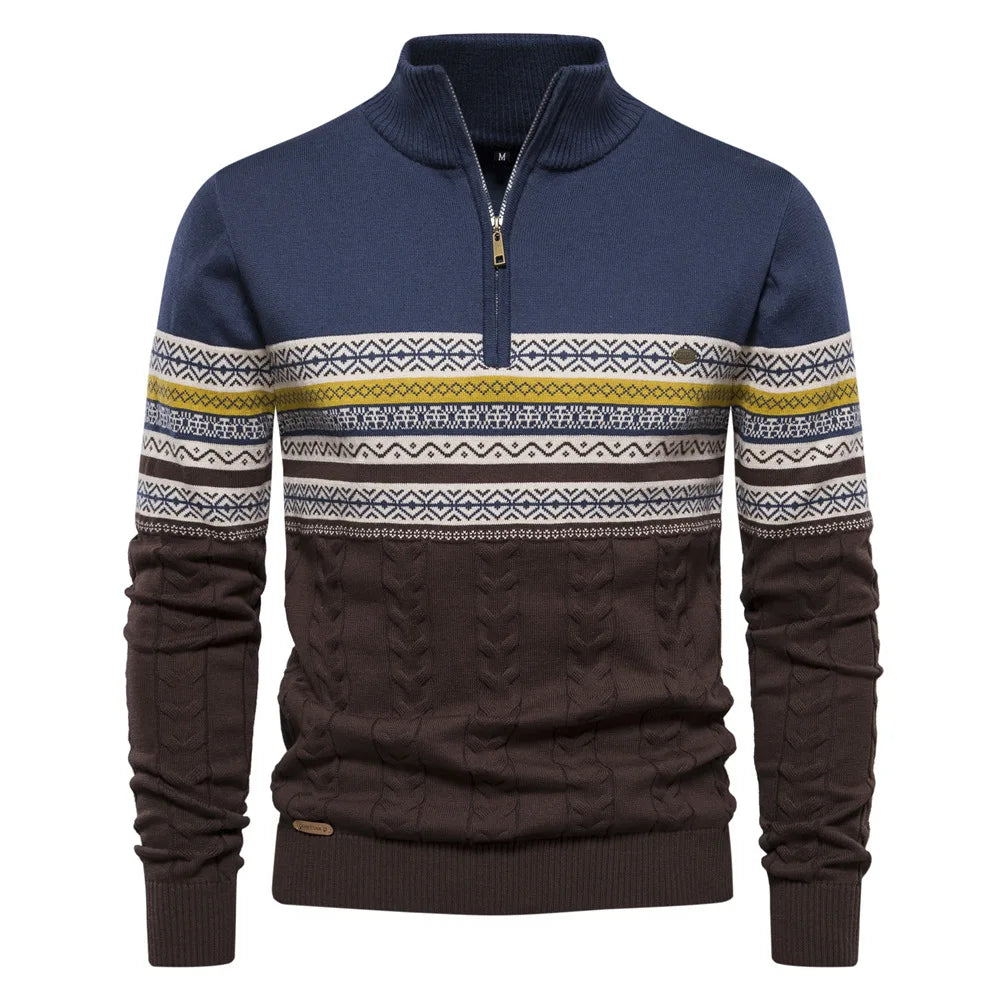 Pull Jasper – Fair Isle Design og Komfortabel Coton Pullover med Lynlås Denimblå Bonusvis