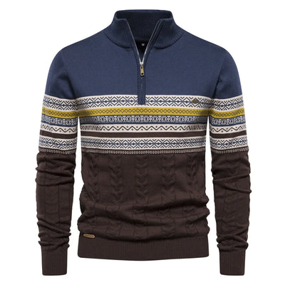Pull Jasper – Fair Isle Design og Komfortabel Coton Pullover med Lynlås Denimblå Bonusvis