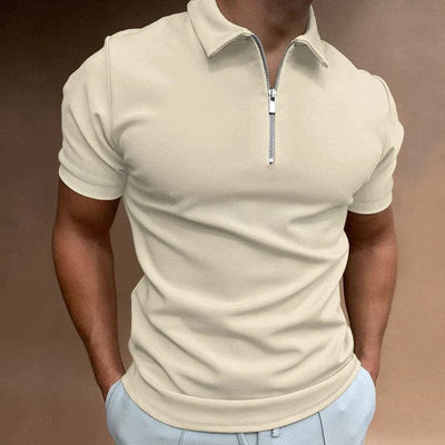 Zayro Herre Poloshirt – Slim Fit Polo med Kort Ærme og Lynlåslukning i Strækbar Bomuldsblanding Beige Bonusvis